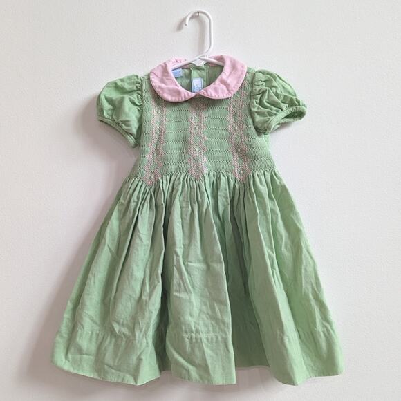 Baby Velani Dress Girls Sz 2 Green Corduroy Smocked Boutique Classy Girly